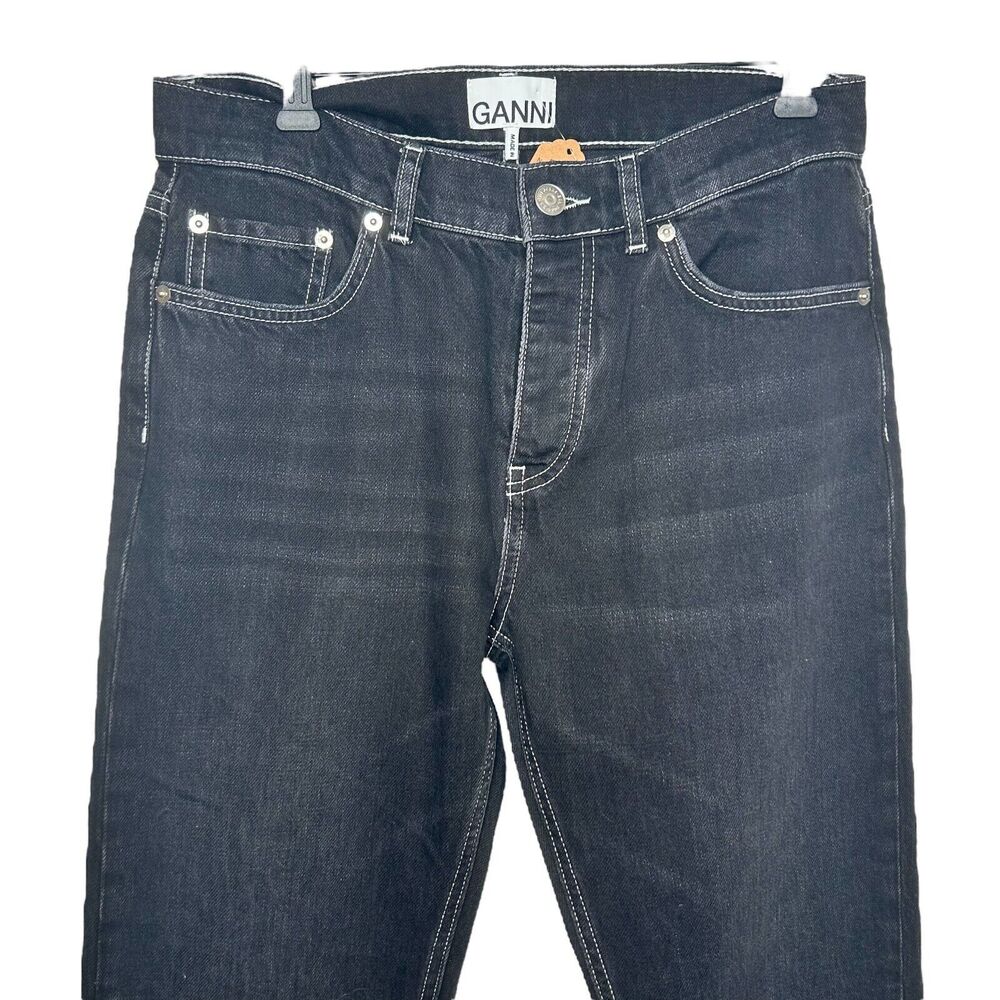 GANNI Sheldon Black Slit Hem Straight Leg Jeans Cotton Size 28 x32 Classic Denim - Picture 6 of 12
